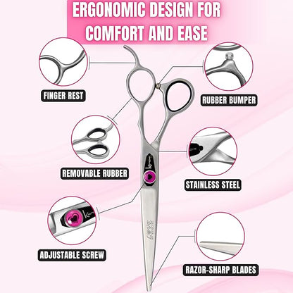 Kenchii Love Dog Grooming Scissors, 7 Inch Straight Shears, Dog Scissors for Grooming, Professional Pet Grooming Scissors, Ergonomic & Comfortable