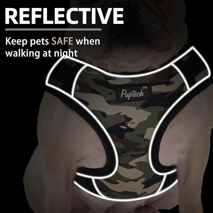 PUPTECK Small Dog Harness and Leash Set, No Pull Adjustable Puppy Cat Harness, Reflective Soft Mesh Pet Vest Small Sized, Camouflage, M