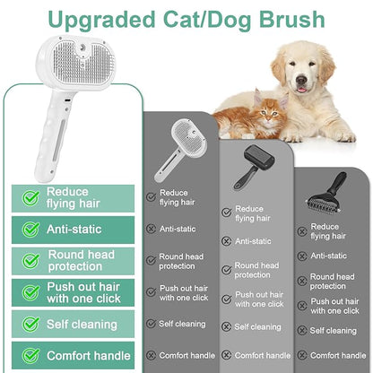 Dog Brush Cat Brushes for Shedding,Pet Steam Brush for Dogs Cats Spray Hair Removal Comb Steam Grooming for Long Short Haired Pets,Anti-Static Self Cleaning Grooming Tool Removes Loose Hair,white