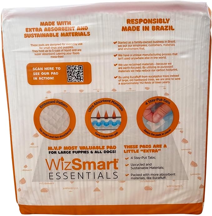 WizSmart Essentials Pads XL – Extra Large Dog Pads 23.5" x 35.4", Disposable Absorbent Pads for Large Dogs, Puppies, Senior Dogs, Incontinence, Urine, Water, Potty Training, Home, Travel - 50 Count