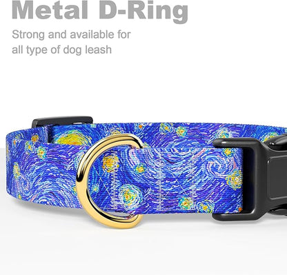 Rnivvi Dog Collar for Small Dogs, Cute Heavy Duty Adjustable Puppy Collar with Quick Release Buckle for Girl & Female, Pet Accessories for Walking Running, XS Length 5/8" Width, Van Gogh Starry Night