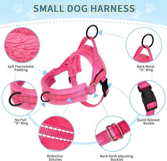 Lukovee No Pull Dog Harness and Leash Set, Soft Padded Small Dog Harness, Neck & Chest Adjustable Reflective Vest Puppy Harness with 4ft Lightweight Anti-Twist Dog Leash for Small Dogs (Pink, Large)