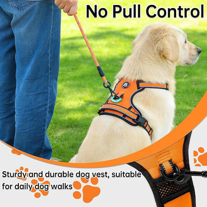 NESTROAD No Pull Dog Harness,Adjustable Oxford Dog Vest Harness with Leash,Reflective No-Choke Pet Harness with Easy Control Soft Handle for Small Dogs(Small,Orange)