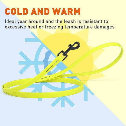Dogline Biothane Waterproof Dog Leash Strong Coated Nylon Webbing with Black Hardware Odor-Proof Easy to Clean High Performance for Small or Large Dogs Made in USA 4 or 6 ft Lead, Safety Yellow