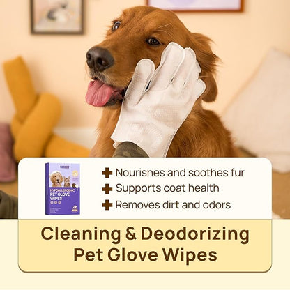 HICC PET Cleaning Deodorizing Glove Wipes for Dogs & Cats, Vet Recommended Hypoallergenic Hydrating & Nourish Fur Pet Grooming Glove Wipes, Pet Bathing Wipes for Horse Coat Care,6pcs Unscented