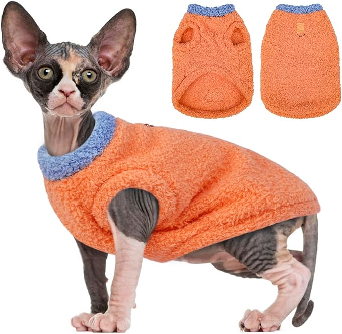 ADNIKIA Cat Sweater, Warm Kitten Coat Fleece Vest, Sphynx Hairless Cat Shirts, Soft Pajamas for Cats Only