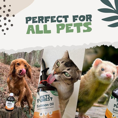 Pets Purest Salmon Oil for Dogs, Cats, Horses, Ferrets & Pets - 32 Fl Oz 100% Pure Premium Food Grade - Natural Omega 3, 6 & 9 Supplement - Promotes Coat, Skin, Joint and Brain Health