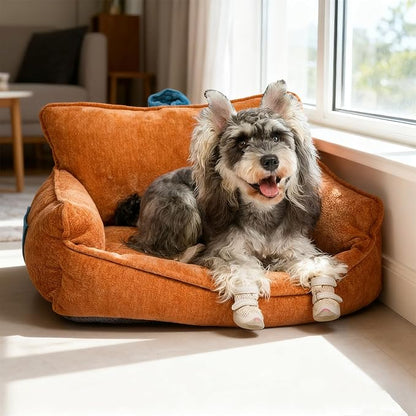 RAFASAFA Small Dog Bed, Washable Pet Bed with Removable Cover, with Sides, Carry Handle & Side Pockets .Plush Chenille Orthopedic Pet Bed Couch for Small Breed Dogs & Cats Calming
