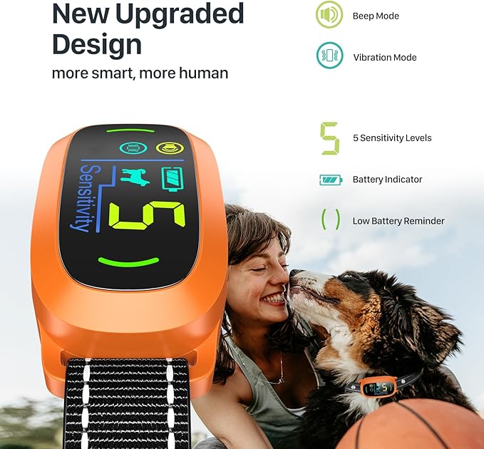 FAFAFROG Dog Bark Collar for Large Medium Small Dogs, Rechargeable Smart Bark Collar, Anti Barking Training Collar with 5 Adjustable Sensitivity Beep Vibration (Orange)