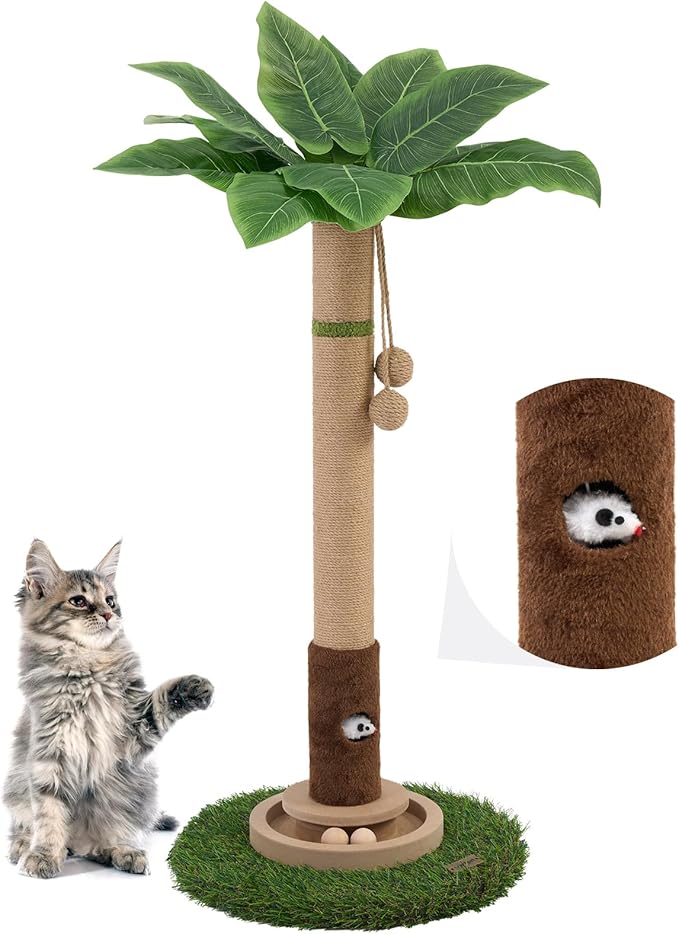 Woochpet Cat Scratching Post 35'' Tall Cat Scratcher Tree Tower Scratching Posts for Indoor Cats with Cat Toy Mouse Hole and Interactive Wooden Ball for Kittens Adults Cats