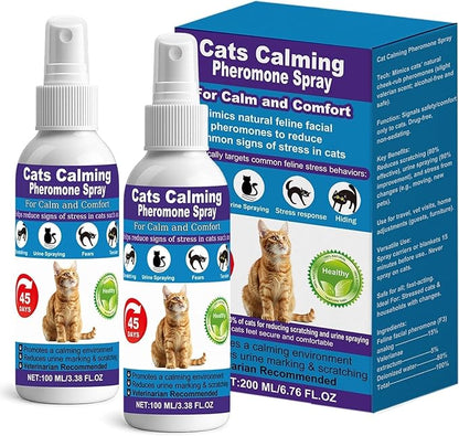 【𝐇𝐢𝐠𝐡𝐥𝐲 𝐄𝐟𝐟𝐞𝐜𝐭𝐢𝐯𝐞】Cat Calming Spray, 15% F3 Cat Pheromone Spray to Help Calm During Travel and Stress and Reduce Urine Spraying, Scratching, Excessive Grooming & Aggression 2*100mL