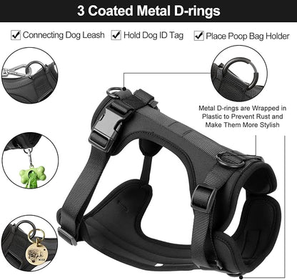 Wisedog No Pull Lightweight Dog Harness: Adjustable Breathable Mesh Pet Vest Harness with Soft & Comfortable Cushion, for Small Medium Large Dogs (Large, Black)
