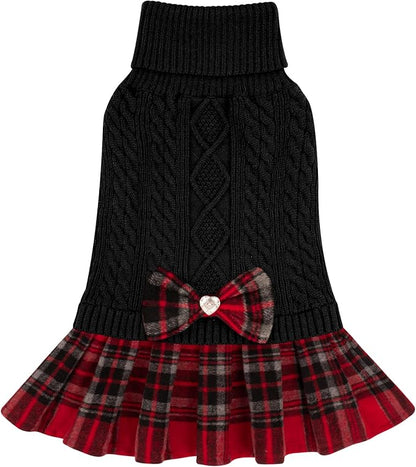 KYEESE Dog Sweater Warm Pullover Pet Coats Comfy Dogs Clothes with Bowtie Thick Dog Sweaters for Small Dogs Male Soft Knitwear Pet Sweater Dress, Black, X-Large