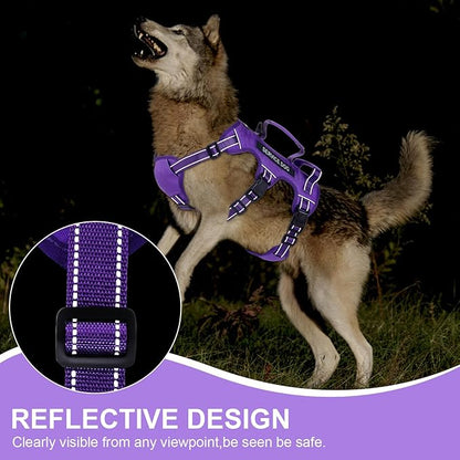 Escape Proof Dog Harness for Large Medium Sized Dogs Six Point Adjustable, Service Dog Vest Harness and Leash Set, No Pull Dogs Harnesses with Handle, Medium Dog Harnesses for Walking(Purple, M)