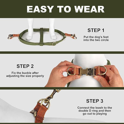 Didog Step in Dog Harness with Metal Buckles, Freedom Nylon Dog Halter Vests for Medium Dogs Easy Walking Training(M:Chest 19-28", Green)