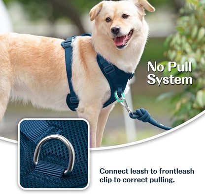 No Pull Dog Harness for Small Medium Large Dogs - Adjustable 2 Layer Mesh Dog Vest with Dual Clip, Escape Proof, Quick Release, Lightweight Breathable Mesh for Walking Hiking (Prussian Blue,XL)