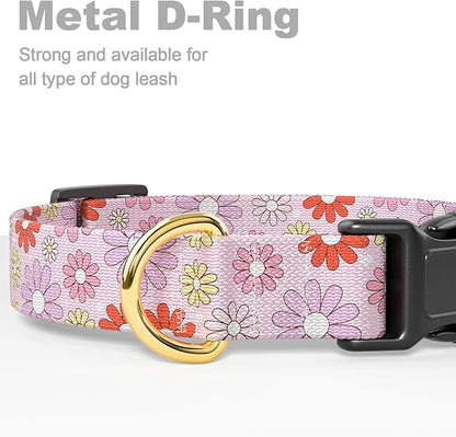 Rnivvi Dog Collar for Small Dogs, Cute Heavy Duty Adjustable Puppy Collar with Quick Release Buckle for Girl & Female, Pet Accessories for Walking Running, XS Length 5/8" Width, Colorful Chamomile