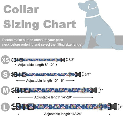 Rnivvi Dog Collar for Medium Dogs, Cute Heavy Duty Adjustable Puppy Collar with Quick Release Buckle for Girl & Female, Pet Accessories for Walking Running, M Length 1" Width, Blue Rainbow