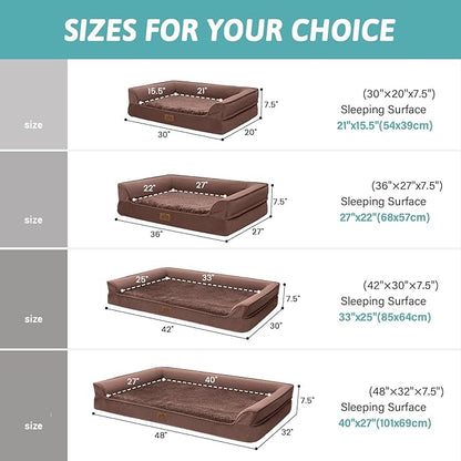 COZY KISS Orthopedic Dog Beds for Medium Small Size Dog, M Pet Sofa for Dog Cat, Supportive Foam Bolster U Shaped Couch with Waterproof Lining Cover, Anti-Slip, Comfort, Washable, 30x20x7.5 in, Brown
