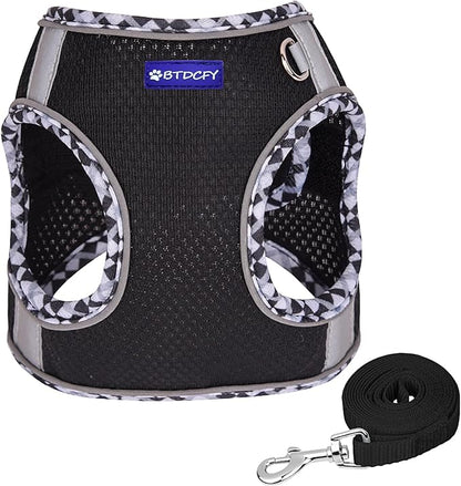 Step in Mesh Dog Harness and Leash Set, Breathable Air Mesh, Reflective, Escape Proof, No Choke, Lightweight, Black, M(neck:12"-13.5",chest:16"-18")