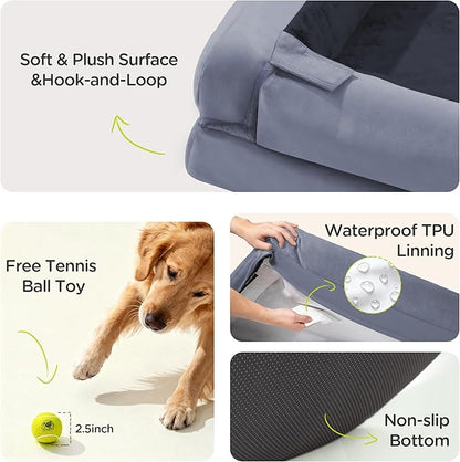 Orthopedic Dog Beds for Large Medium Dogs, Big Waterproof Memory Foam Pet Couch Bed with Removable Washable Cover, Tennis Ball Toy, 36x27