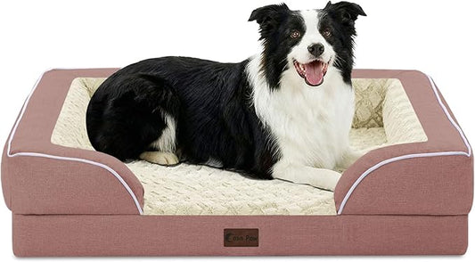 Casa Paw Orthopedic Dog Beds for Large Sized Dogs, Waterproof Memory Foam Large Pet Bed with Sides 35x22Inch, Non-Slip and Egg-Crate Foam Big Dog Couch Bed with Removable Washable Cover, Pink