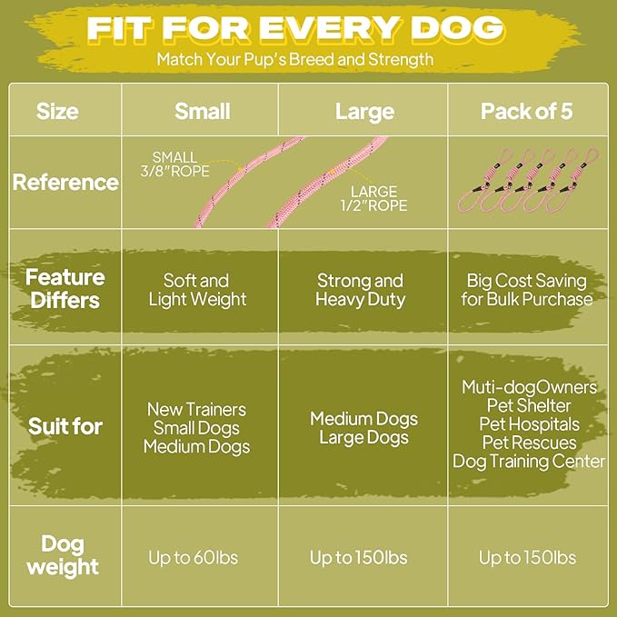 Fida Durable Slip Leads for Dogs, 6 FT x 3/8" Heavy Duty Dog Loop Leashes, Comfortable Strong Rope Slip Leash for Small Dogs and Puppies, No Pull Pet Training Lead with Highly Reflective(3/8", Pink)