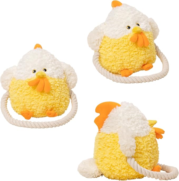 Aidiya Plush Squeaky Dog Toy with Crinkle Paper Interactive Rope Stuffed Animal Dog Plush Chewing Toy for Puppy Small and Medium Dogs(Yellow)