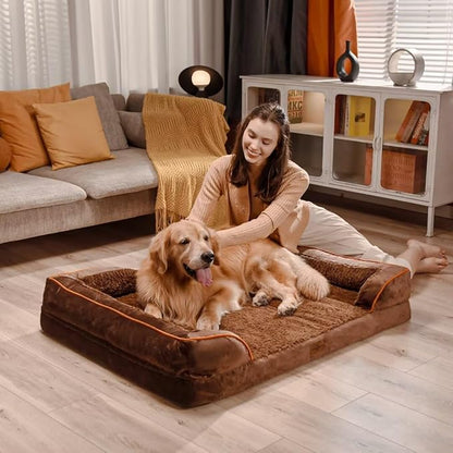 Comfort Expression Orthopedic Dog Bed for Extra Large Dogs 53x42 Inch, Waterproof Egg Crate Foam XXL Pet Bed with Removable Bolsters, Dog Couch with Washable Cover & Non-Slip Bottom, Dark Brown