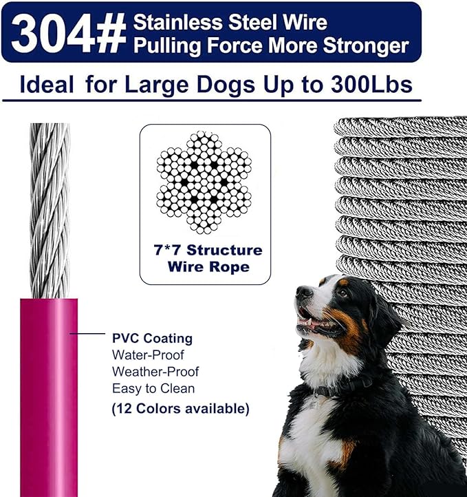 Tie Out Cable for Large Dogs,Dog Runner for Yard, Dog Run Leash Heavy Duty Swivel Hooks Lead Holds Break Strength of 1000lbs (Magenta 50FT)