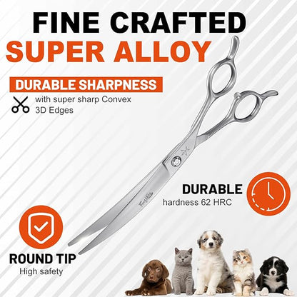 High-end Professional Dog Grooming Curved Scissors Pet Curved Shears 7 Inches Extremely Very Sharp Made Of Stainless Steel Alloy By Hand For Dog Cat Groomer
