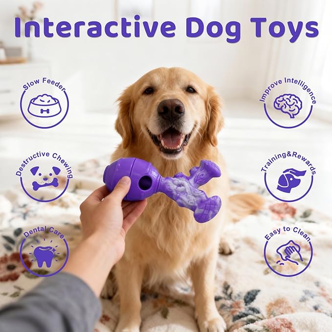 BoYoYo Interactive Dog Toys to Keep Them Busy, 3 in 1 Dog Puzzles for Smart Dogs, Treat Dispensing Toy for Large Dogs, Tough Chew Toys for Aggressive Chewers, Medium & Large Breeds, Bacon Flavor