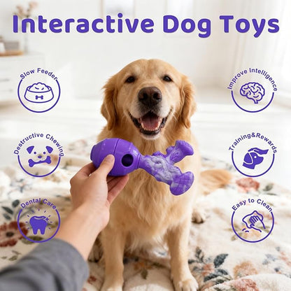 BoYoYo Interactive Dog Toys to Keep Them Busy, 3 in 1 Dog Puzzles for Smart Dogs, Treat Dispensing Toy for Large Dogs, Tough Chew Toys for Aggressive Chewers, Medium & Large Breeds, Bacon Flavor