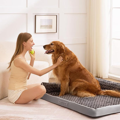 Dog Bed Large Sized Dogs, XXL Orthopedic Dog Bed for Large Dogs, Waterproof Pet Bed with Washable Removable Cover, L-Shaped Pet Couch with Portable Handle 48"x35"x7.5", Grey