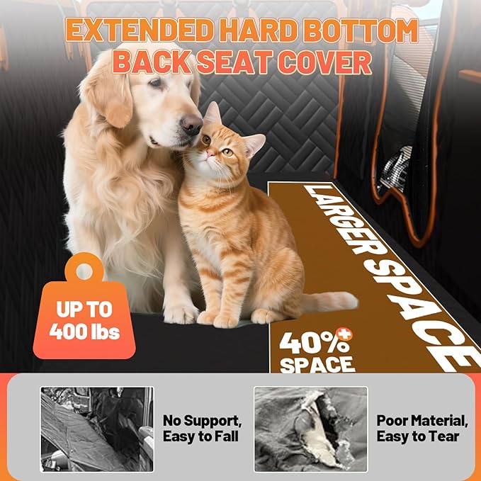 Diiouogs Dog Car Seat Cover for Back Seat Waterproof Pet Hammock with Hard Bottom Sturdy 400lb Backseat Extender for Dogs Easy to Clean Car Seat Protector Dog car seat Covers