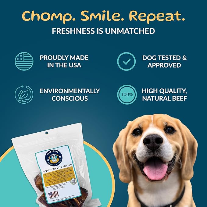 TREATOPIA Adventure Beef Marrow Dog Bones, Dynamo, 3”, 3 PC - All-Natural, Center-Cut, Long-Lasting, Healthy, Single Ingredient, Hand-Trimmed, Slow-Roasted, Made in The USA, No Additives
