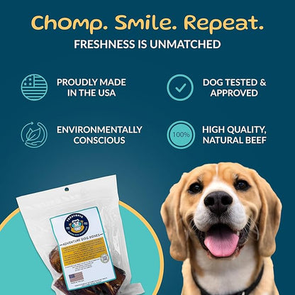 TREATOPIA Adventure Beef Marrow Dog Bones, Dynamo, 3”, 3 PC - All-Natural, Center-Cut, Long-Lasting, Healthy, Single Ingredient, Hand-Trimmed, Slow-Roasted, Made in The USA, No Additives