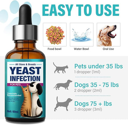 Yeast Infection Treatment for Dogs，Dog Ear Infection Treatment, Prevention & Treatment of Skin & Ear Tract Infections - for Dogs & Cats, 2Fl Oz