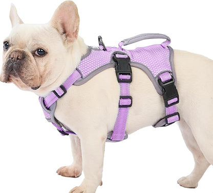 Huntboo Escape Proof Dog Harness, Escape Artist Harness, Reflective Dog Harness with Handle, Durable,Adjustable Vest for Small Medium Large Dogs Walking, Training, and Running Gear(Lavender Purple,L)