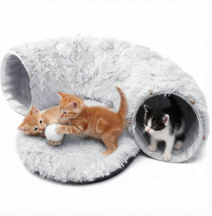 Large Donut Cat Tunnel Bed - Soft Plush Cat Cave & Peekaboo Hiding Spot, 3-in-1 Indoor Cat Playground Toy for Kittens/Adult Cats, Festive Christmas Pet Gift
