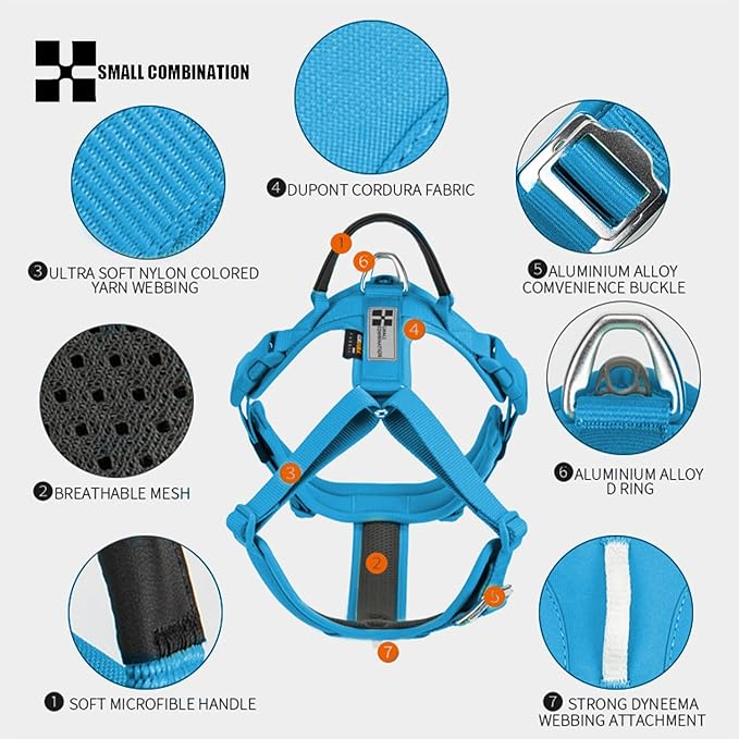 Adjustable Dog Harness with Handle, Padded Comfort,Small, Medium and Large Dogs (Blue, XS)