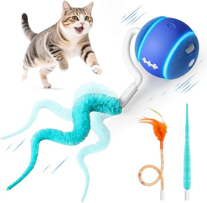 ddxcoo Automatic Interactive Cat Toy Ball for Indoor Cats, Carpet-Safe with Tangle-Free Tail, 3-Mode Touch Activated, Gen 3 High-Capacity 800mAh Battery (6-8H Play), Includes 2 Tails