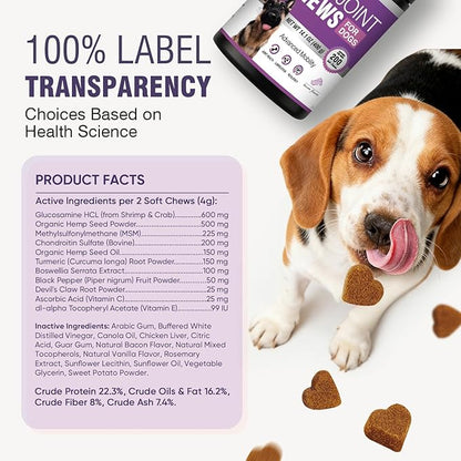 Glucosamine for Dogs 200pcs Joint Support Supplement Dog Hip and Joint Chondroitin Chews Treats with MSM Hemp Dog Joint Pain Relief Mobility Supplements Bacon Flavor Fit All Large Small Medium Breed