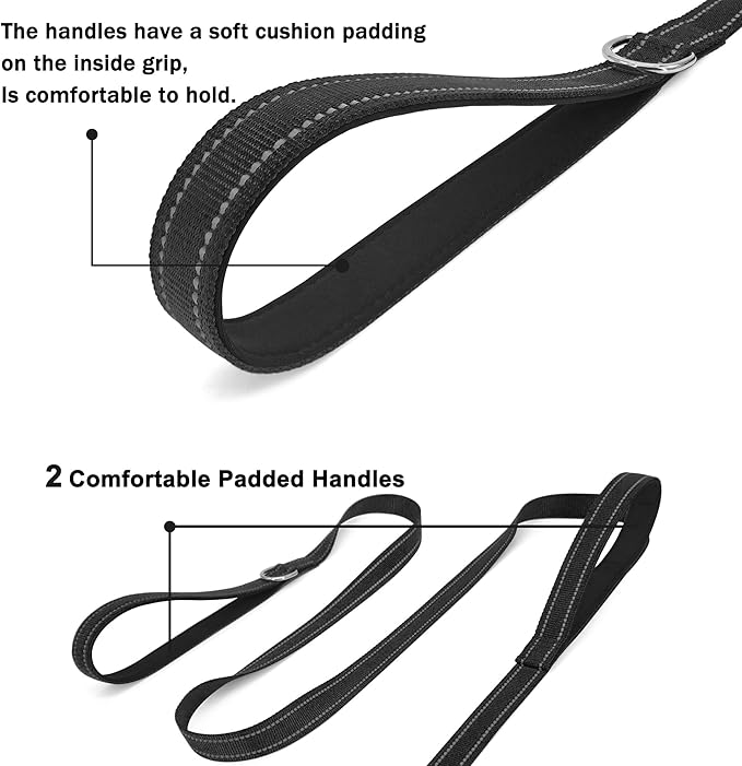 6 FT Dog Leash with 2 Padded Handle Nylon Reflective Dogs Leashes for Small Medium Large Dogs Black