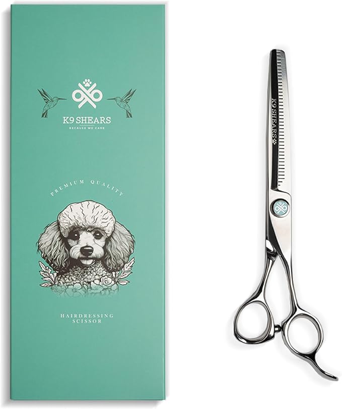 7” Dog Grooming Scissors – VG10 Japanese Steel Professional Pet Thinning Shears for Cats & Dogs | Clean Cut & Precise Trimming | Lightweight, Ergonomic, Handcrafted | Thinning Rate 50% | K9 Shears