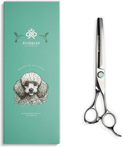 7” Dog Grooming Scissors – VG10 Japanese Steel Professional Pet Thinning Shears for Cats & Dogs | Clean Cut & Precise Trimming | Lightweight, Ergonomic, Handcrafted | Thinning Rate 50% | K9 Shears