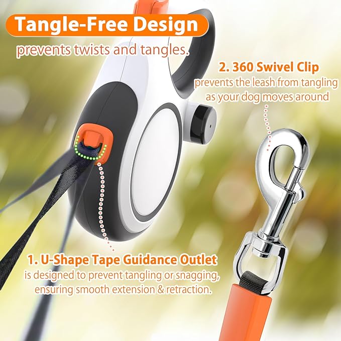 Meegood Retractable Dog Leash 26ft Heavy-Duty for Medium & Large Dogs - Upgraded Lock, Tangle-Free, Ergonomic Grip - Perfect for Walking, Running, Outdoor Training