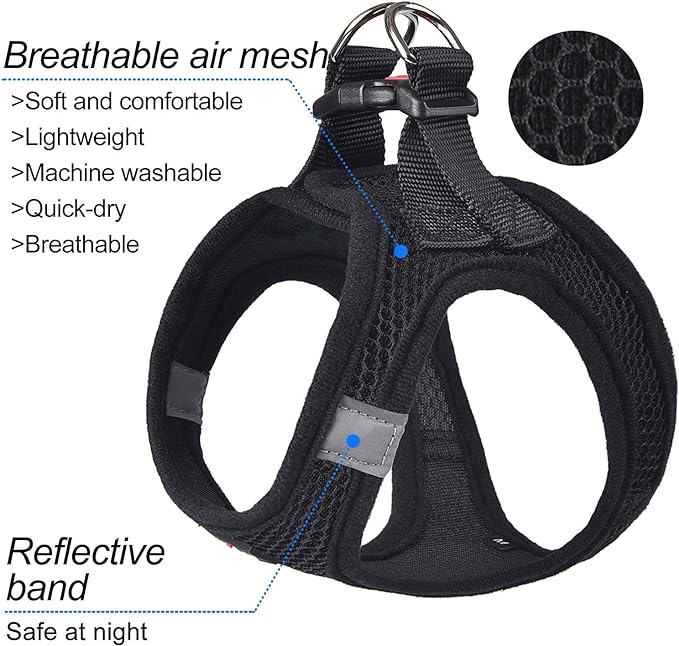 matilor Dog Harness Step-in Breathable Puppy Cat Dog Vest Harnesses for Small Medium Dogs Black
