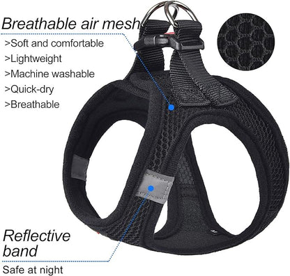 matilor Dog Harness Step-in Breathable Puppy Cat Dog Vest Harnesses for Small Medium Dogs Black