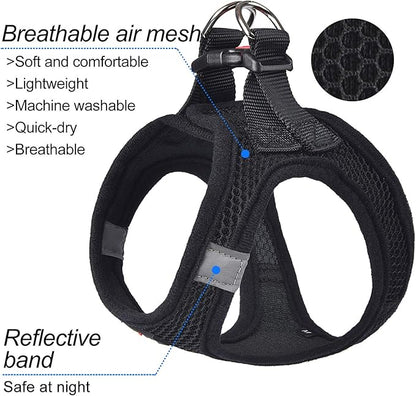 matilor Dog Harness Step-in Breathable Puppy Cat Dog Vest Harnesses for Small Medium Dogs Black